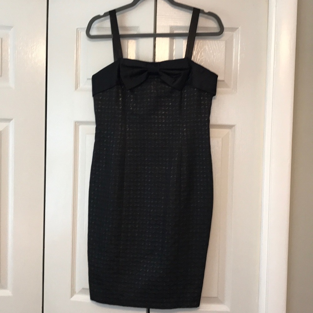 Claude Brown Metallic Black Dress with Bow